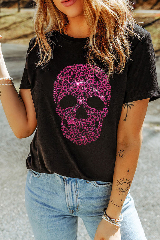 Rhinestone Round Neck Short Sleeve T-Shirt-Angel Casuals