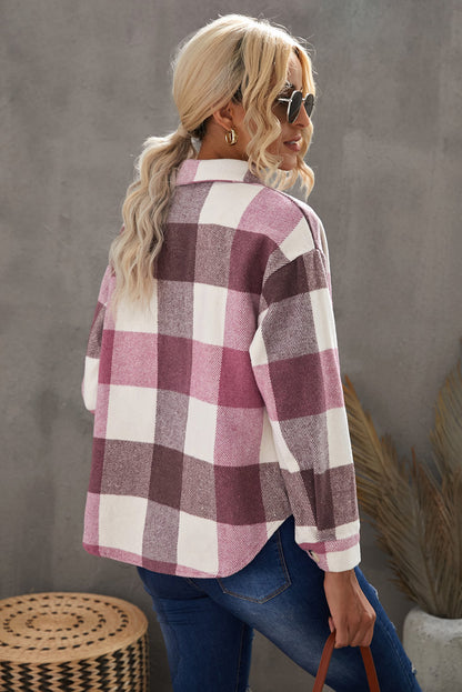 Plaid Button Up Dropped Shoulder Jacket-Angel Casuals