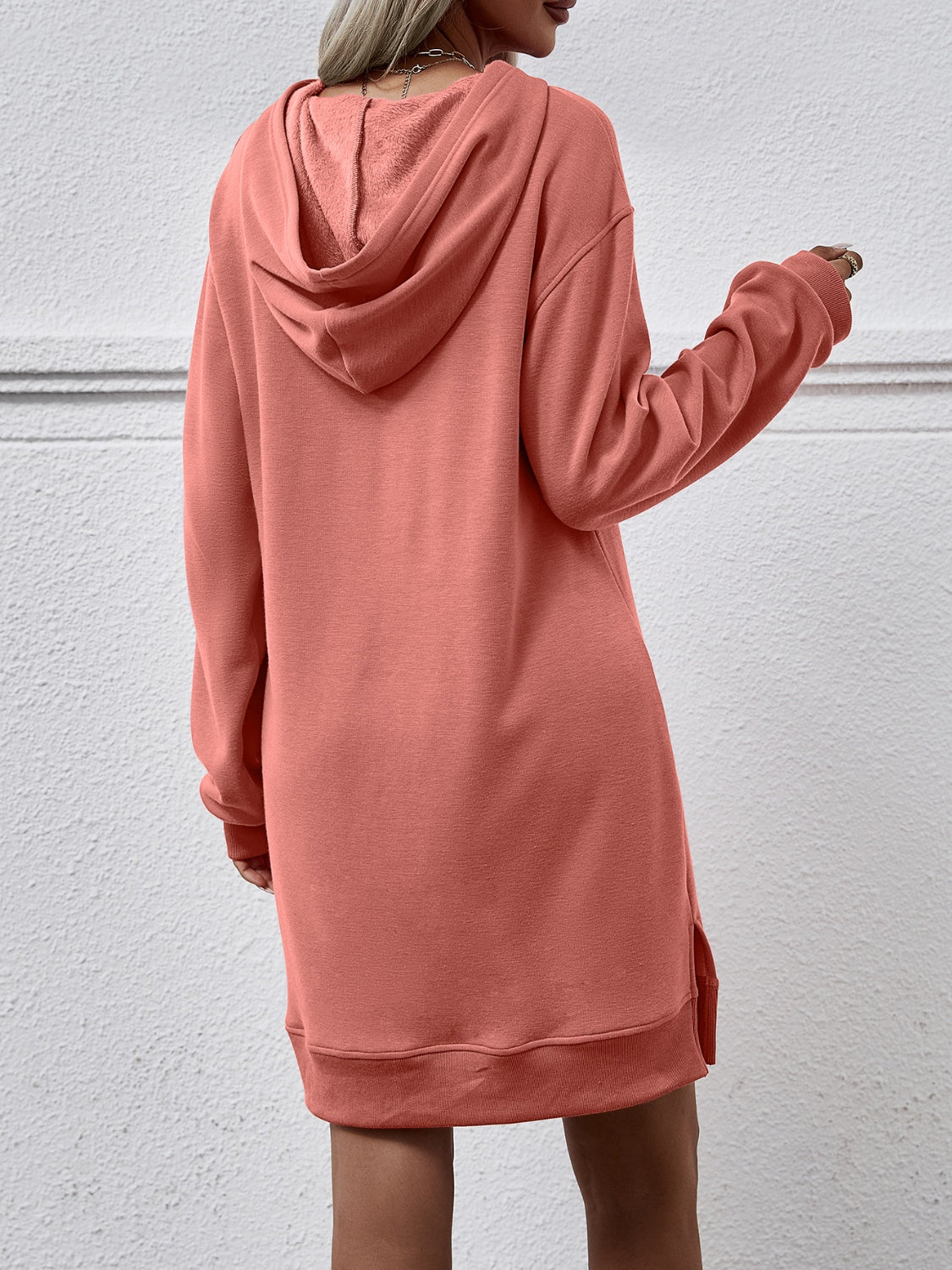 Slit Long Sleeve Hooded Dress with Pocket-Angel Casuals