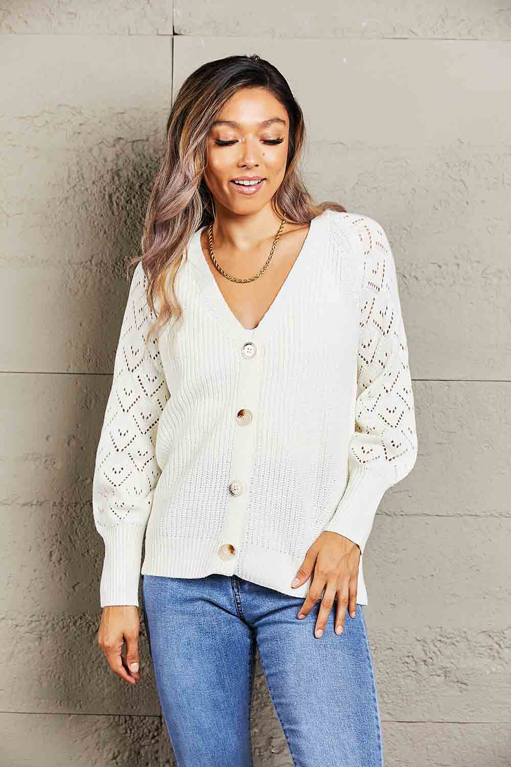 Rib-Knit Plunge Raglan Sleeve Cardigan-Angel Casuals