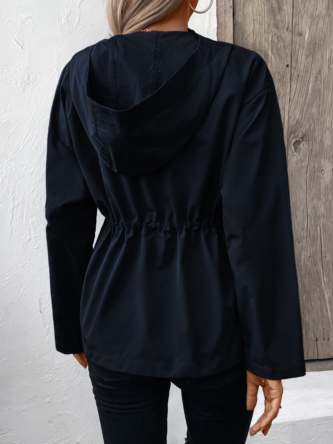 Ivy Lane Drawstring Zip Up Hooded Jacket-Angel Casuals