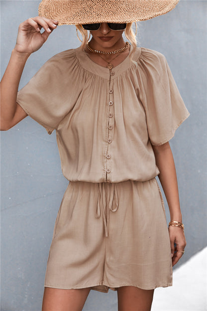 Buttoned Gather Detail Romper-Angel Casuals