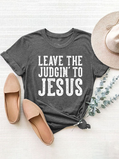 Letter Graphic Round Neck Short Sleeve T-Shirt-Angel Casuals