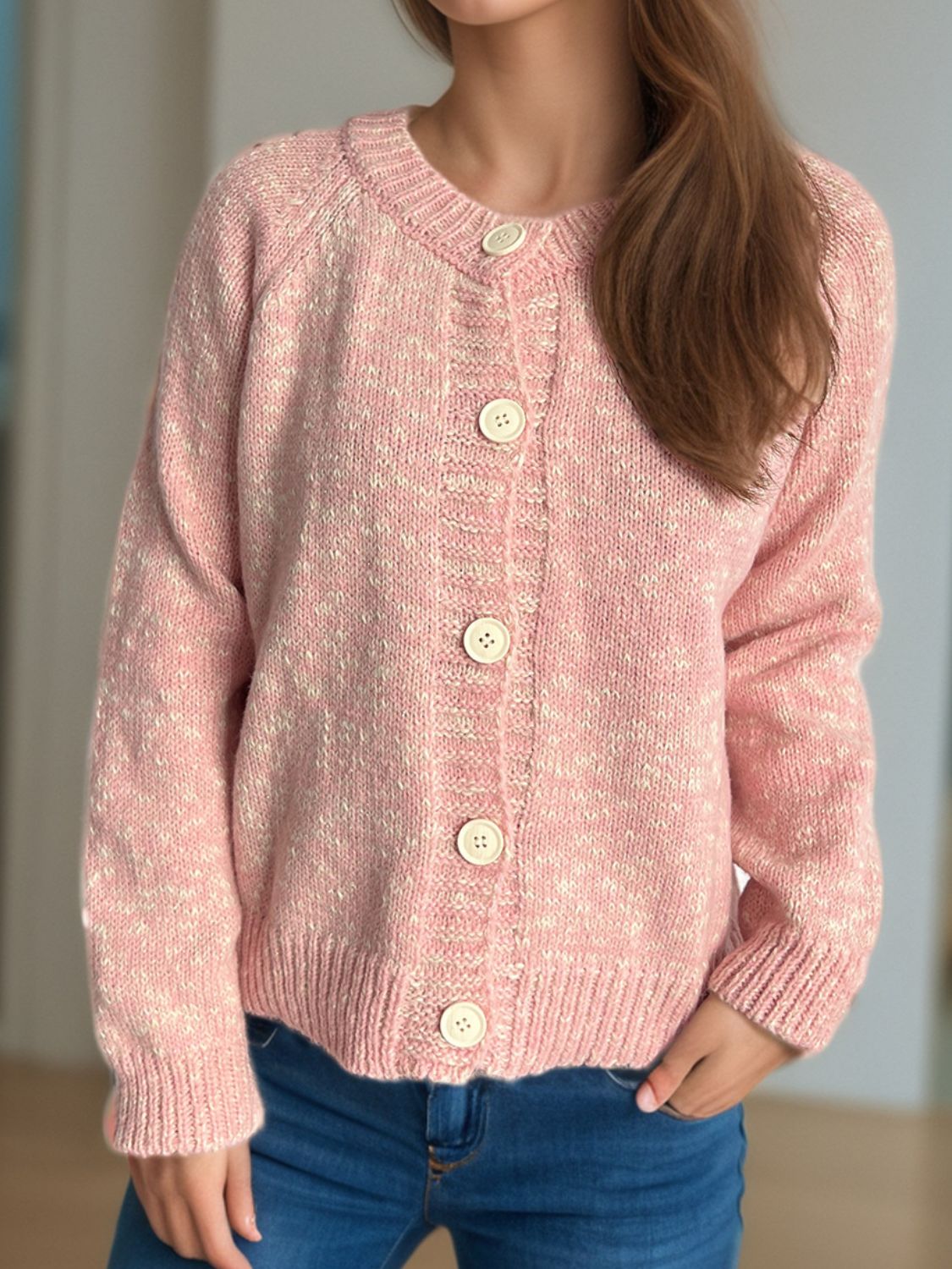 Heathered Button Down Long Sleeve Cardigan-Angel Casuals