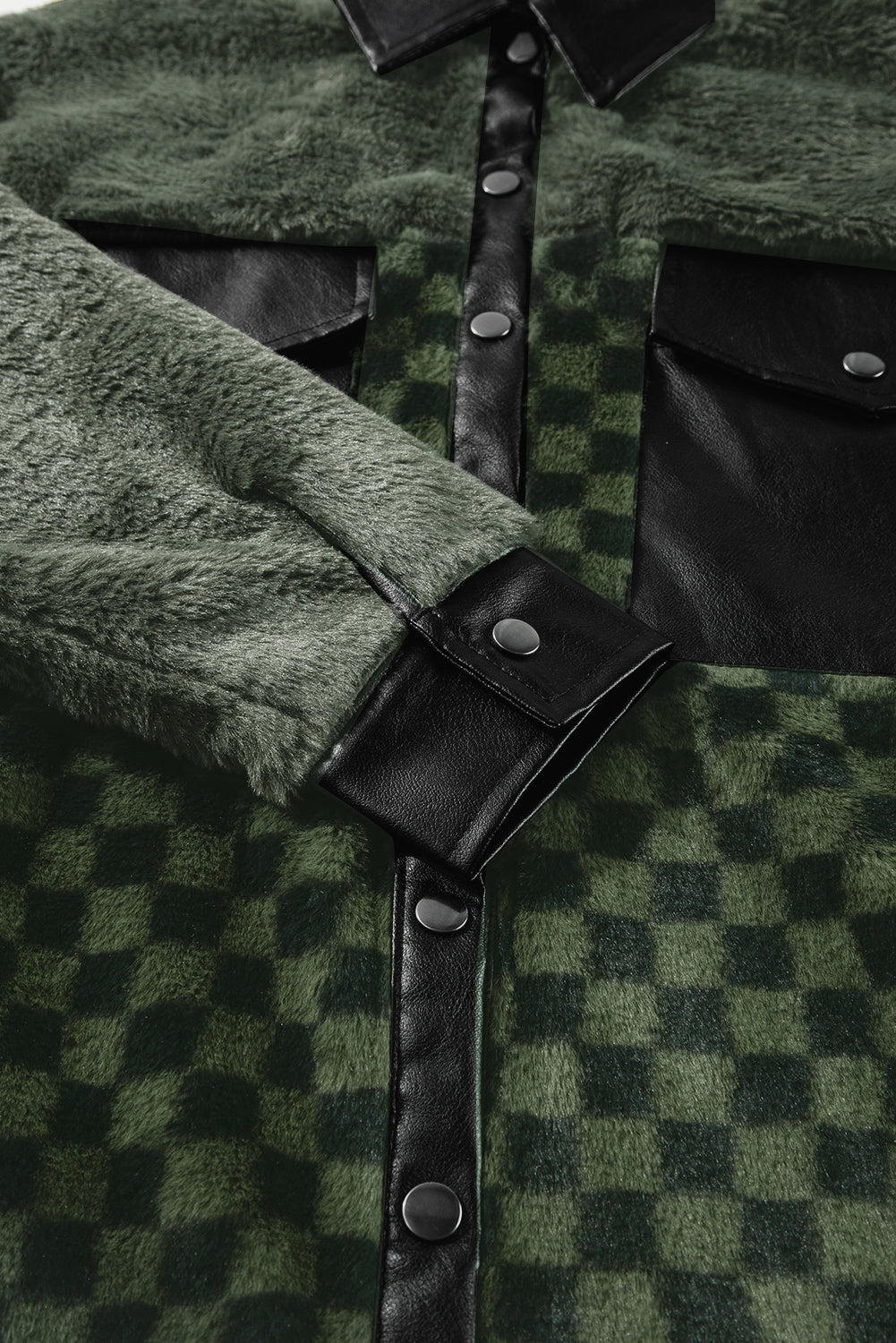 Pocketed Checkered Collared Neck Snap Down Jacket-Angel Casuals