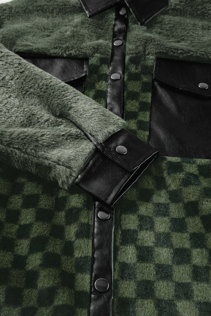Pocketed Checkered Collared Neck Snap Down Jacket-Angel Casuals