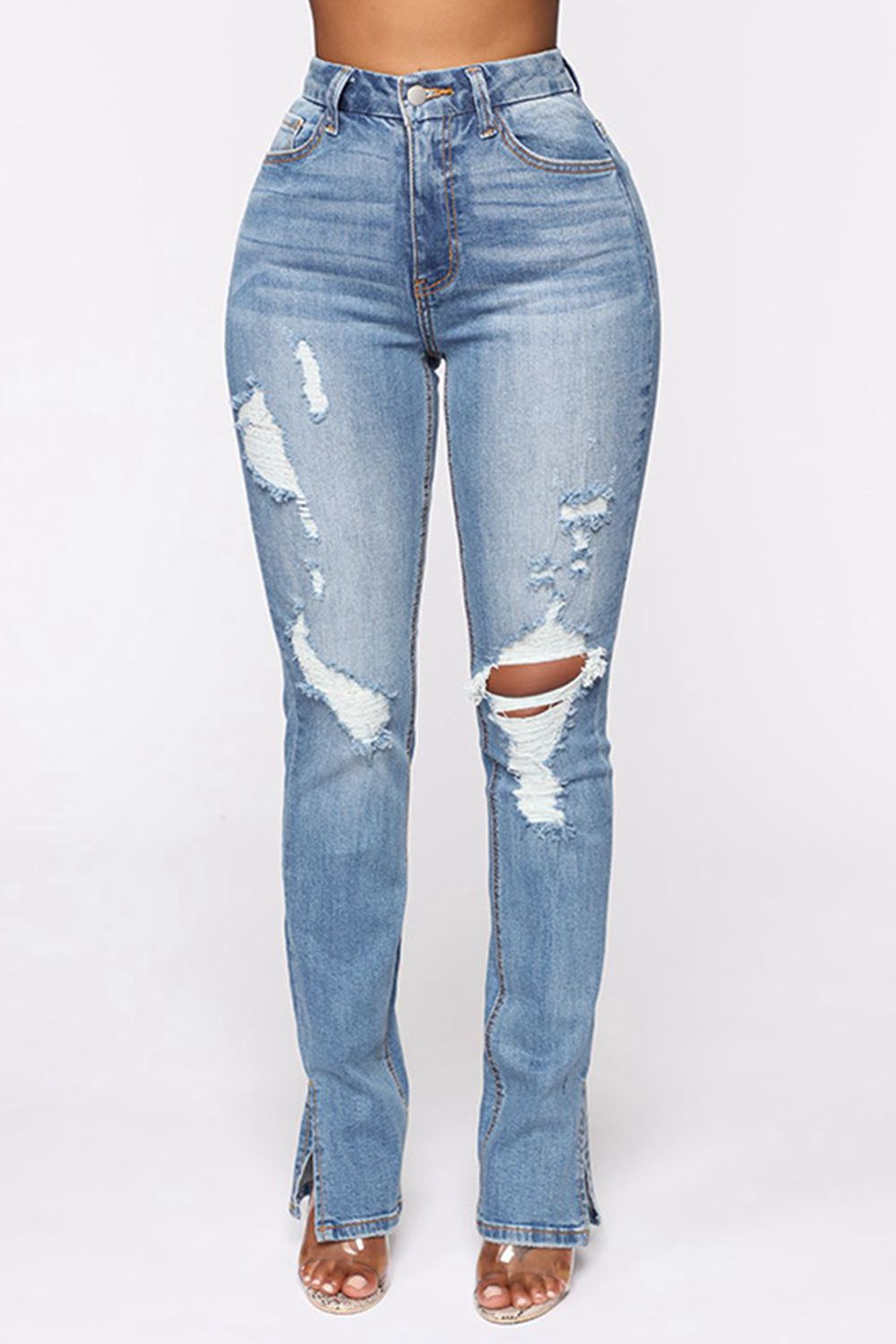 Distressed Slit Jeans-Angel Casuals