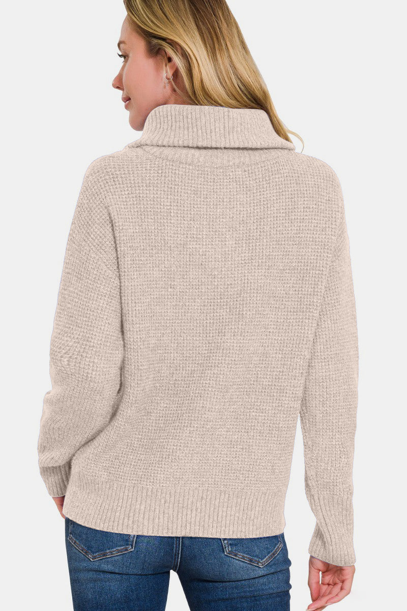 Zenana Half Zip Long Sleeve Sweater-Angel Casuals