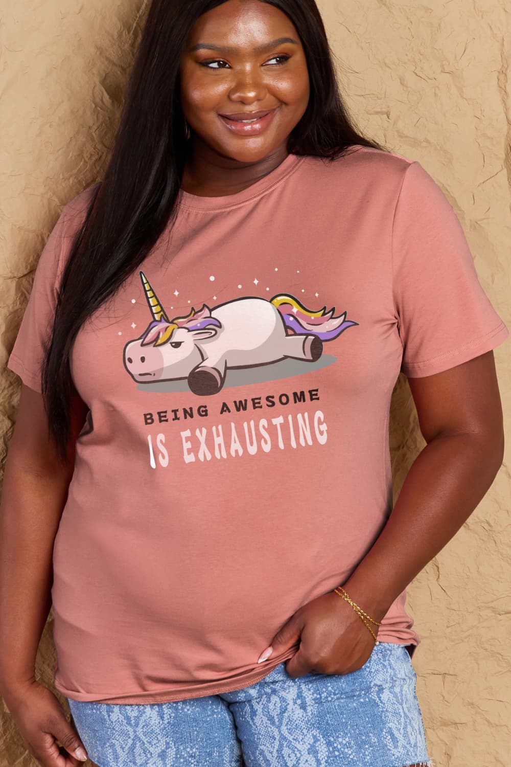 Simply Love Full Size BEING AWESOME IS EXHAUSTING Graphic Cotton Tee-Angel Casuals