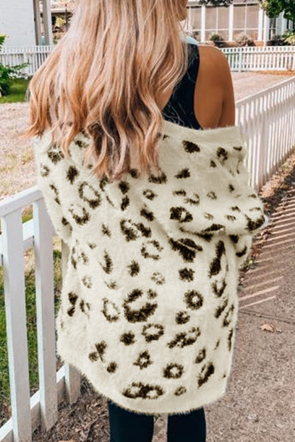 Leopard Open Front Cardigan with Pockets-Angel Casuals