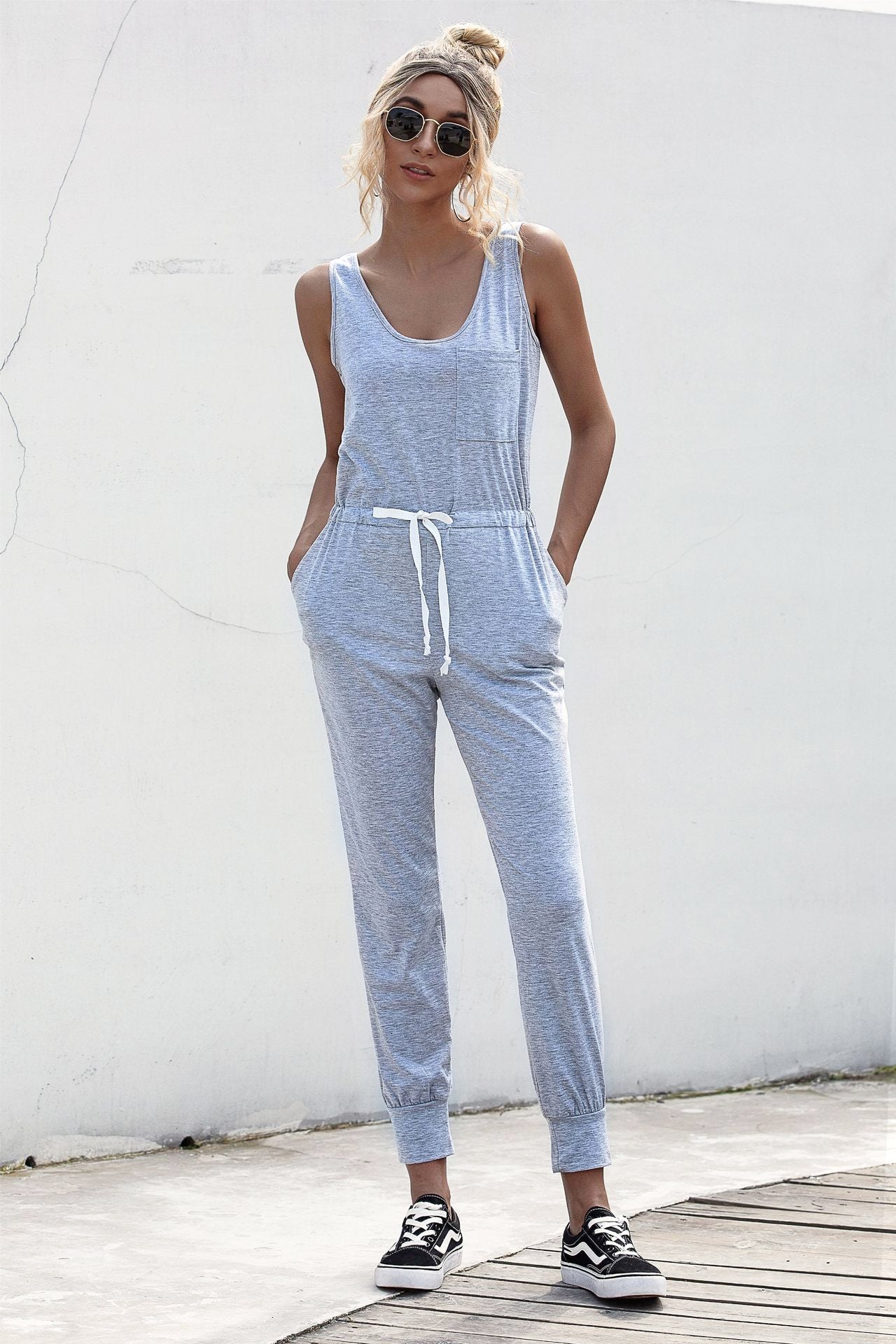 Knot Sleeveless Waist Jumpsuit-Angel Casuals