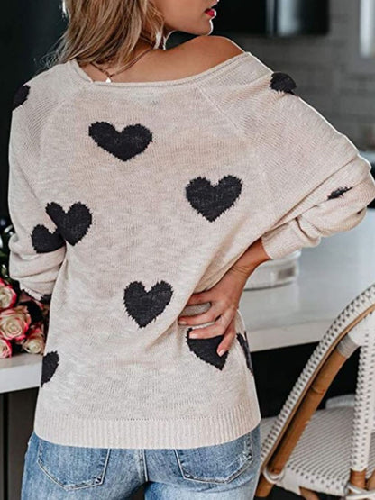 Heart Scoop Neck Long Sleeve Sweater-Angel Casuals