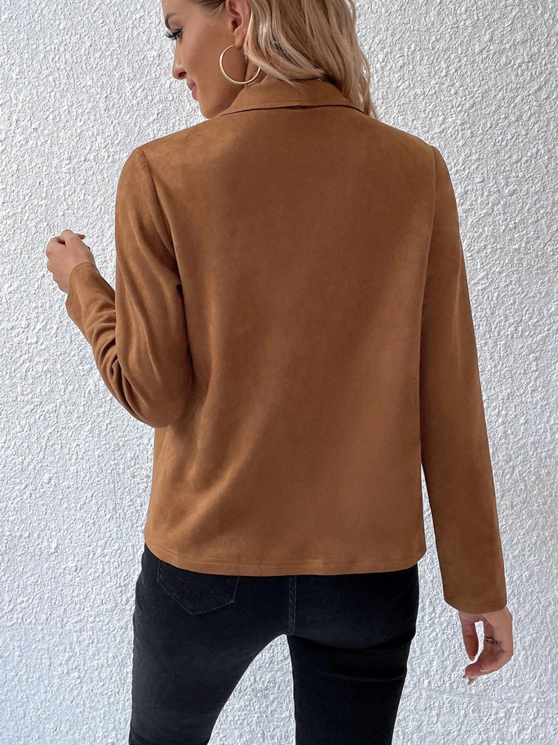 Collared Neck Long Sleeve Jacket-Angel Casuals