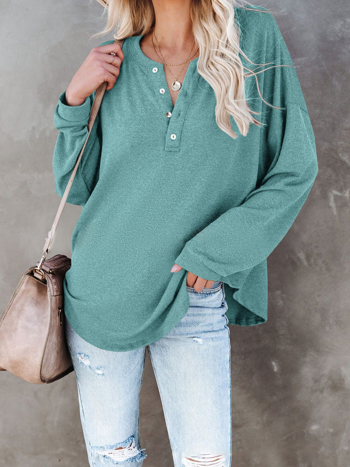 Buttoned Drop Shoulder Top-Angel Casuals