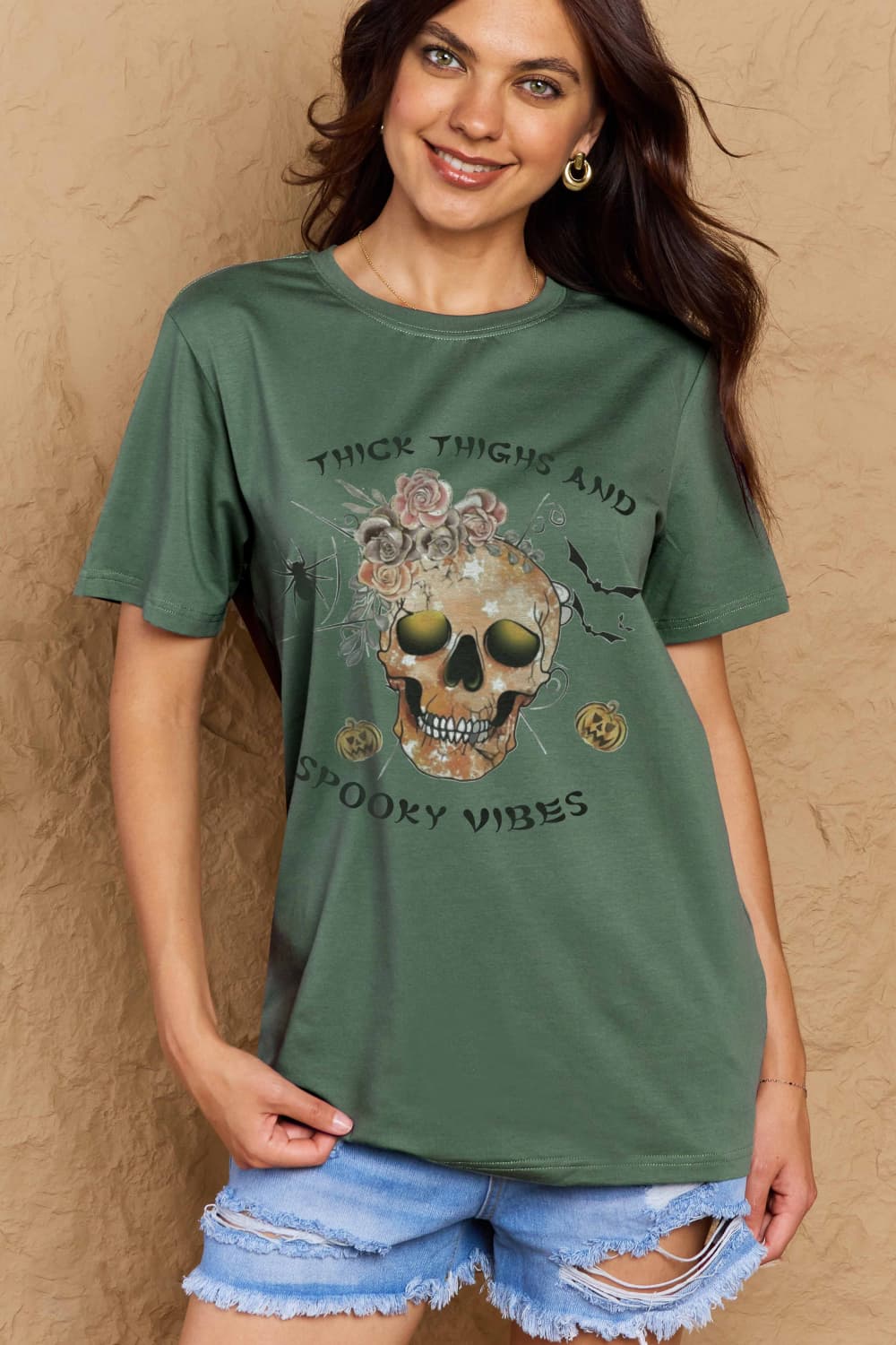 Simply Love Full Size THICK THIGHS AND SPOOKY VIBES Graphic Cotton T-Shirt-Angel Casuals