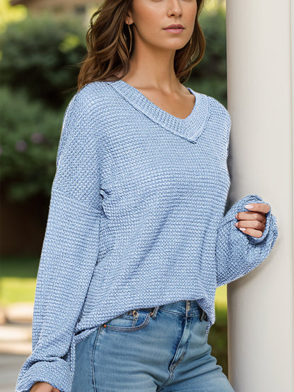 Dropped Shoulder Long Sleeve Knit Top-Angel Casuals