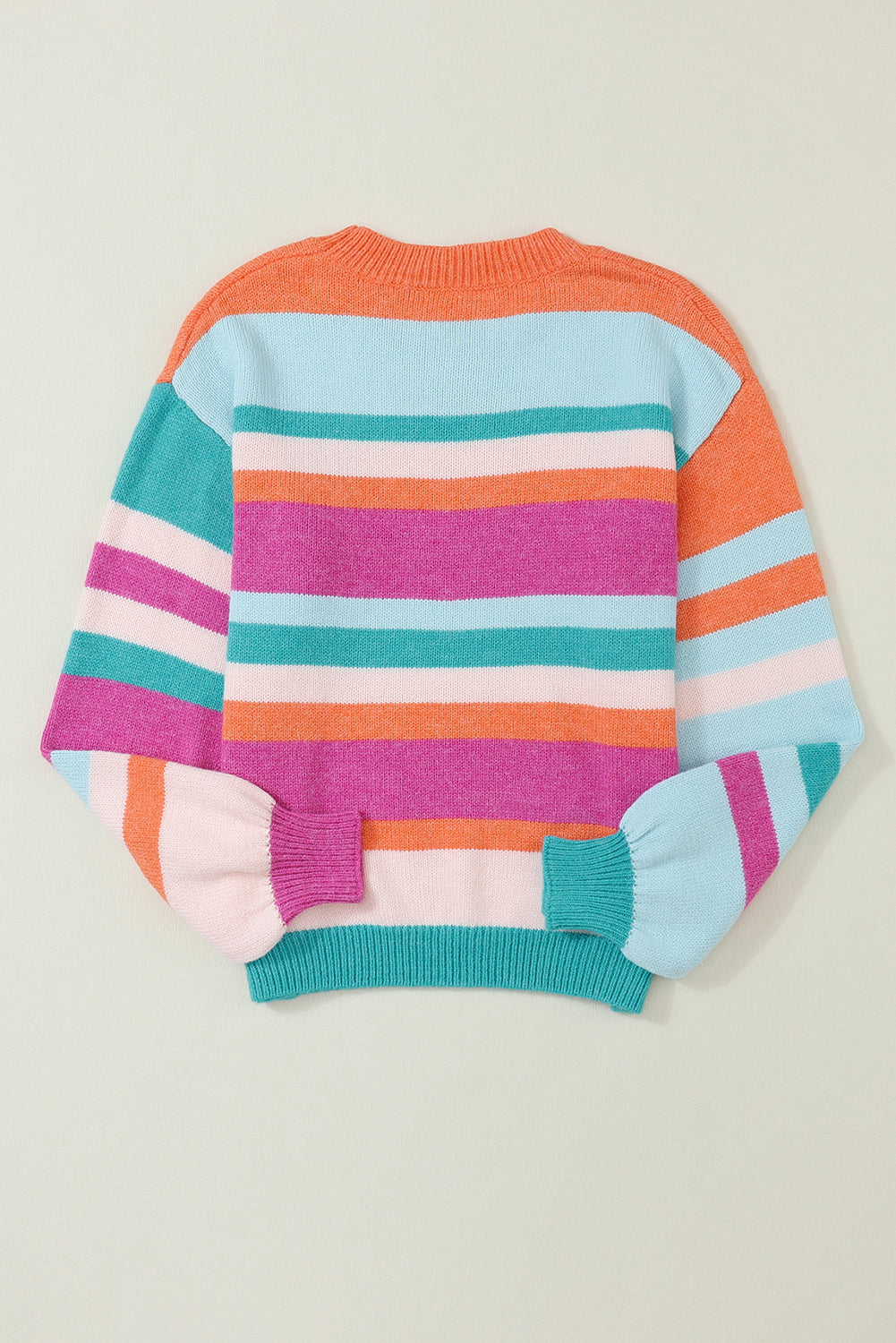 Striped Round Neck Drop Shoulder Sweater-Angel Casuals