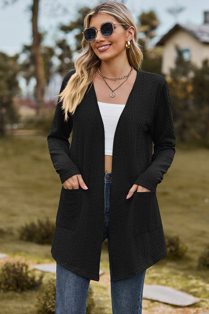 Open Front Long Sleeve Cardigan-Angel Casuals