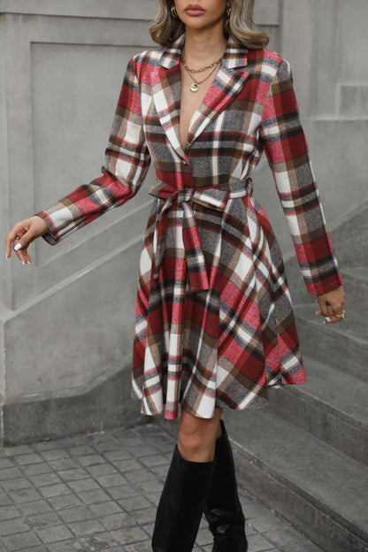 Plaid Tie Waist Long Sleeve Outerwear-Angel Casuals