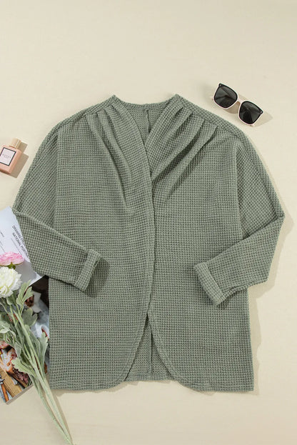 Waffle-Knit Open Front Long Sleeve Cover Up-Angel Casuals