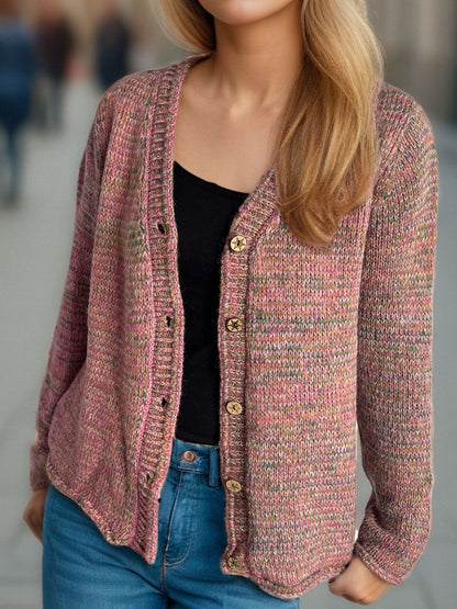 Heathered V-Neck Long Sleeve Cardigan-Angel Casuals