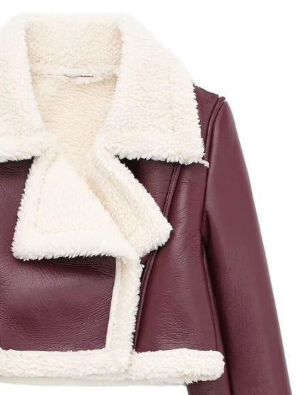 Collared Neck Long Sleeve Plush Cropped Jacket-Angel Casuals