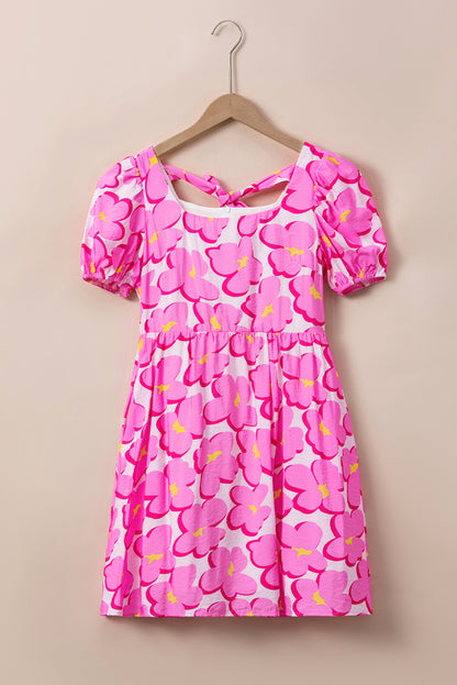 Printed Square Neck Short Sleeve Dress-Angel Casuals