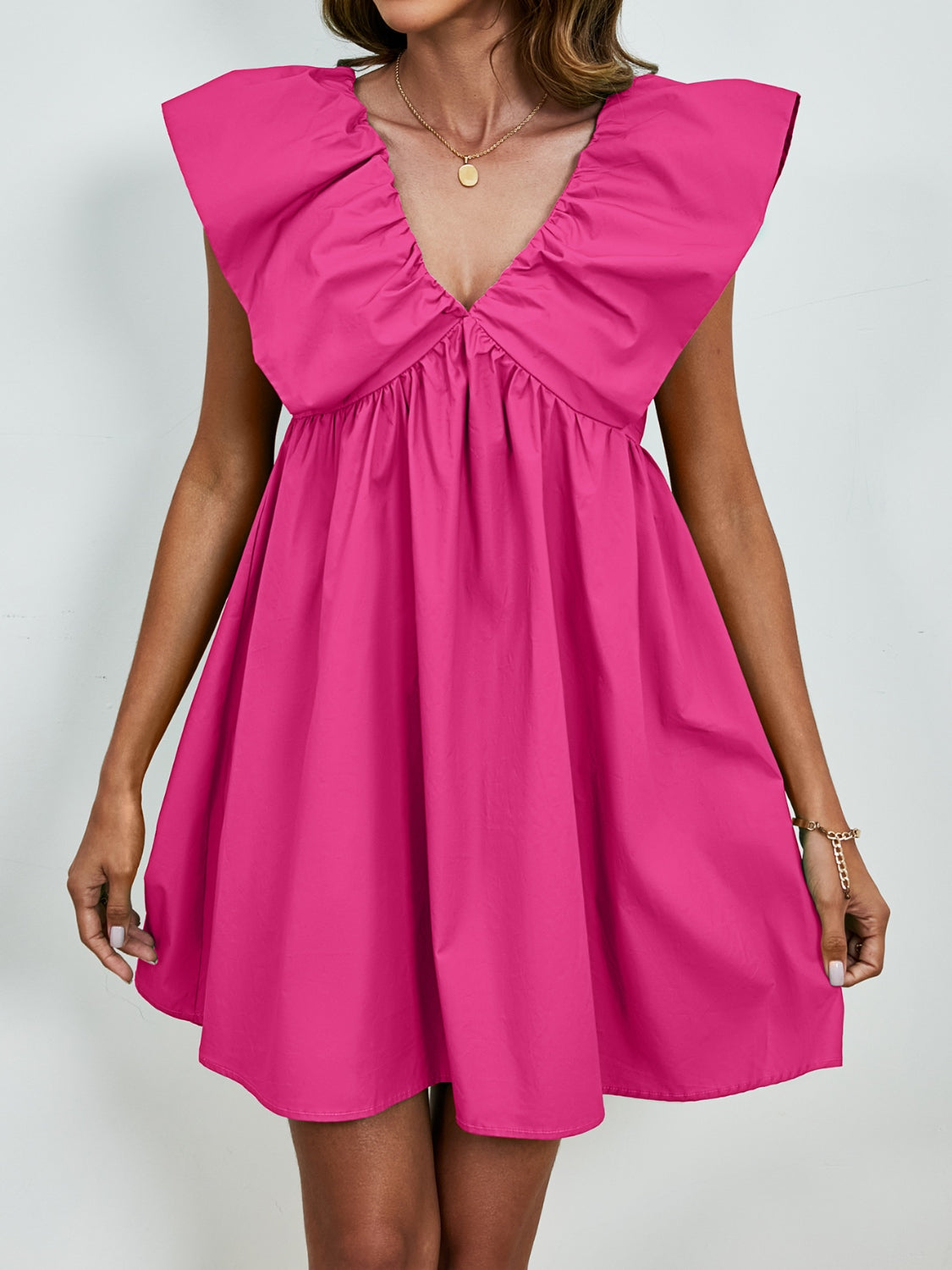 V-Neck Cap Sleeve Mini Dress-Angel Casuals