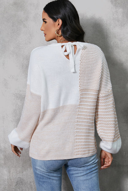 Color Block Tied Dropped Shoulder Sweater-Angel Casuals