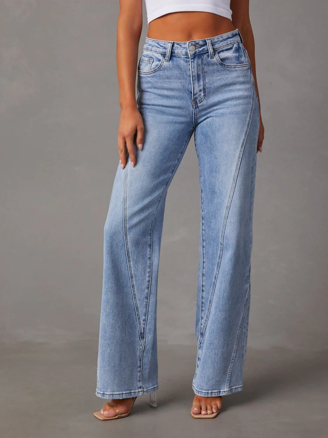 High Waist Straight Jeans with Pockets-Angel Casuals