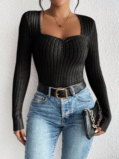 Honey Ribbed Long Sleeve T-Shirt-Angel Casuals