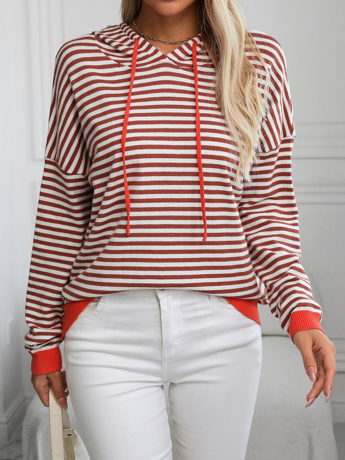 Mandy Striped Long Sleeve Hooded Knit Top-Angel Casuals