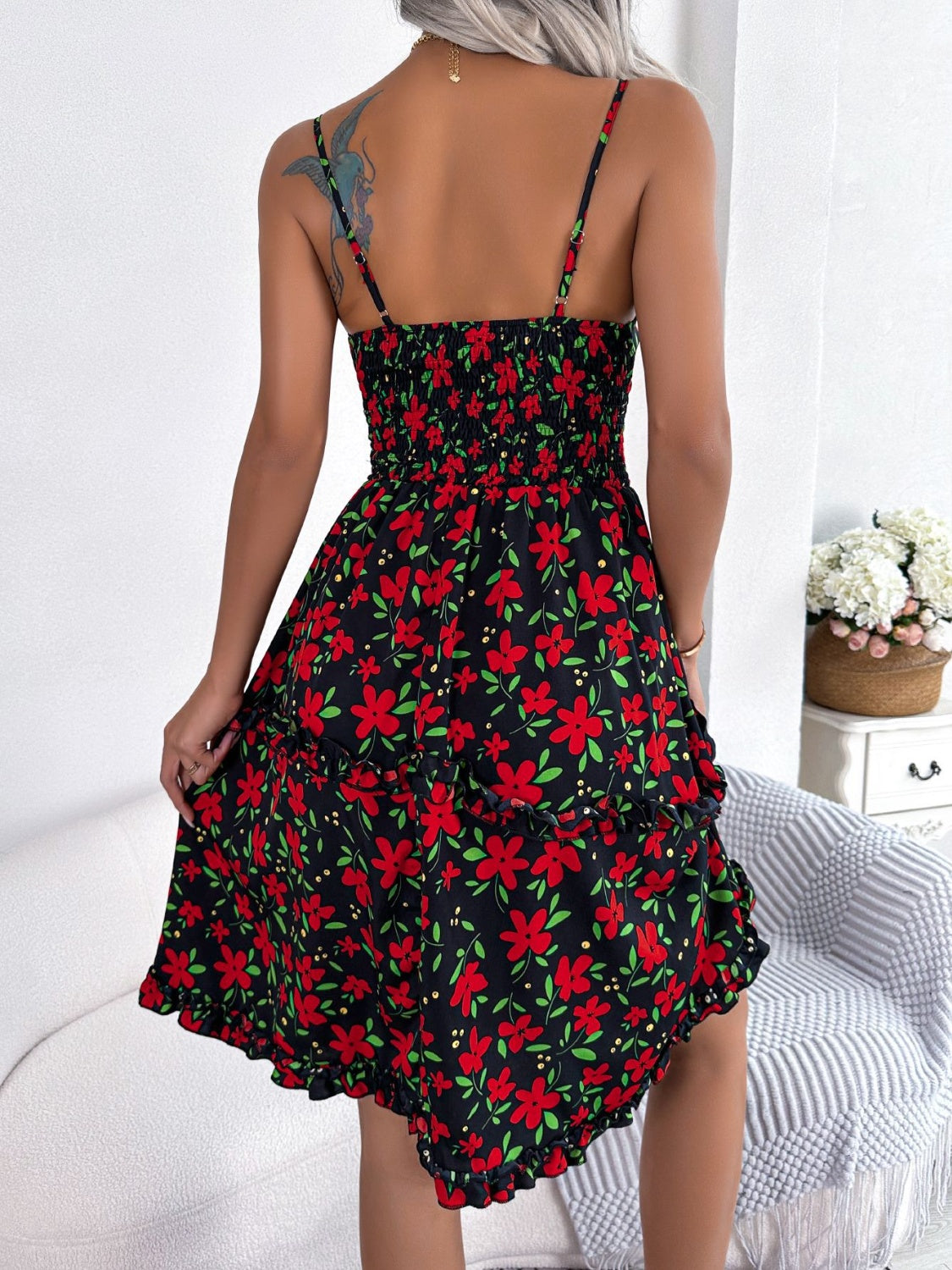 Printed Plunge Cap Sleeve Cami Dress-Angel Casuals