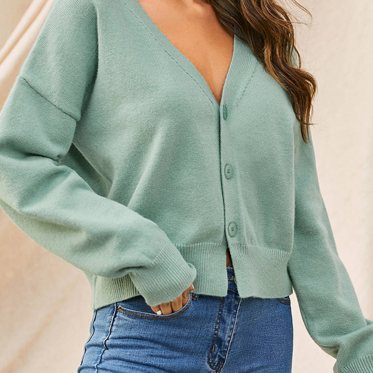 V-Neck Button Up Long Sleeve Cardigan-Angel Casuals