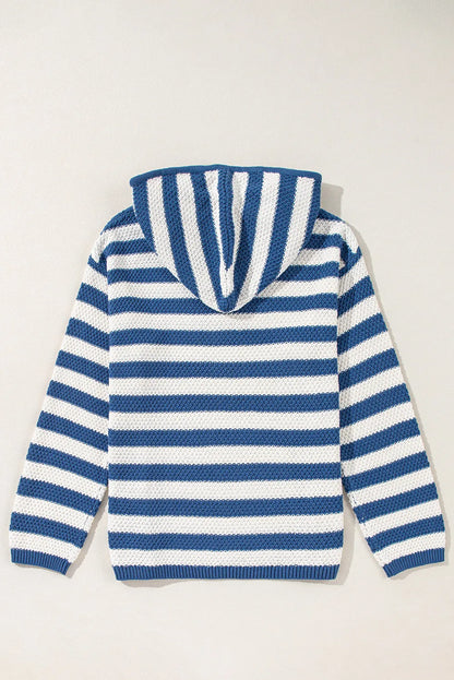 Drawstring Striped Long Sleeve Hooded Sweater-Angel Casuals