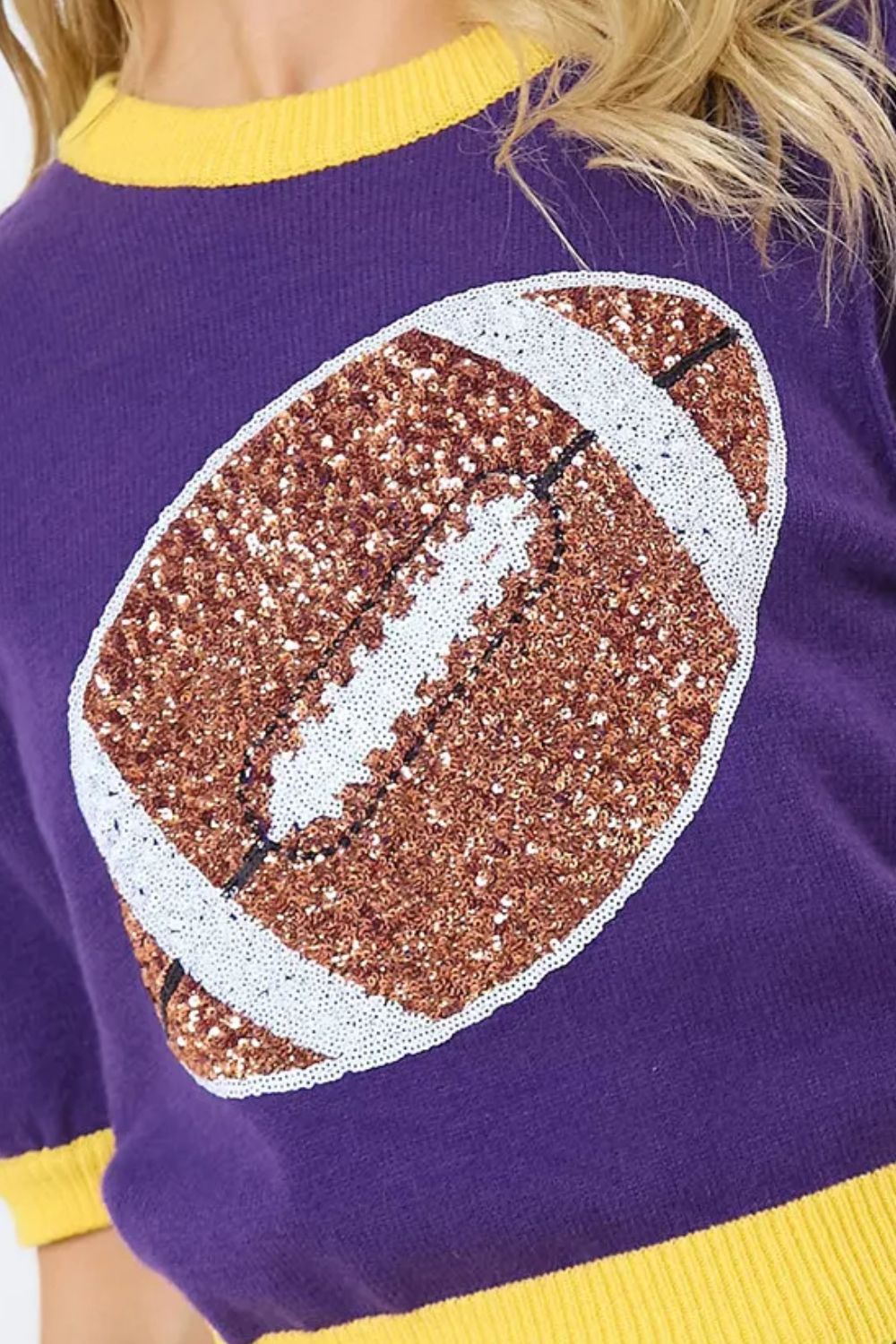 Sequin Football Round Neck Short Sleeve Top-Angel Casuals