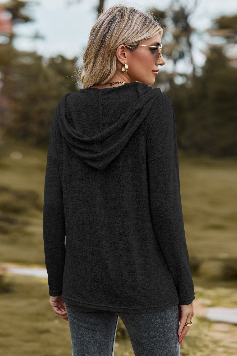 Drawstring Dropped Shoulder Hooded T-Shirt-Angel Casuals