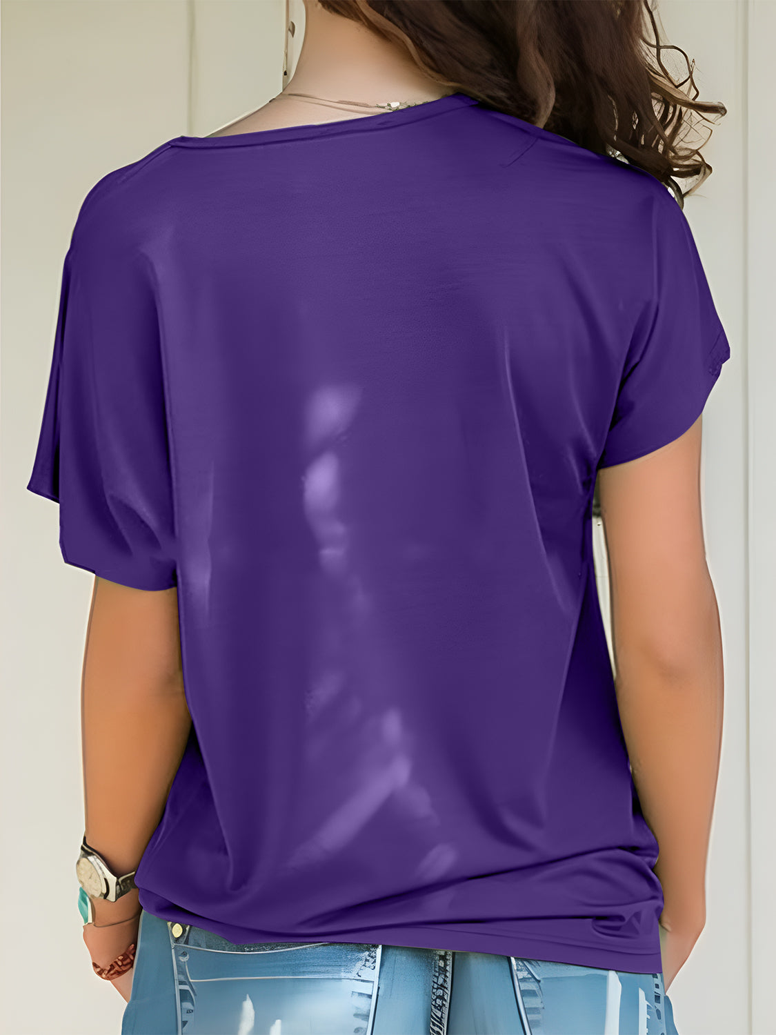 Asymmetrical Neck Short Sleeve T-Shirt-Angel Casuals
