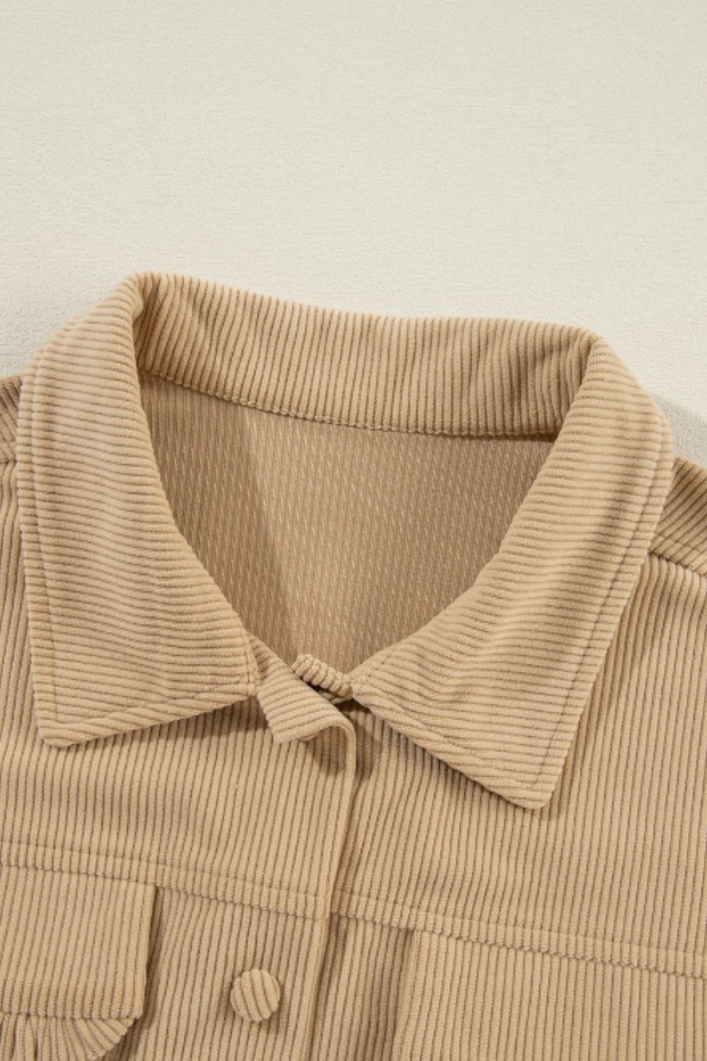 Frill Button Up Long Sleeve Shacket-Angel Casuals