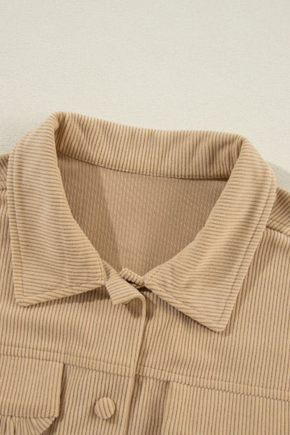 Frill Button Up Long Sleeve Shacket-Angel Casuals