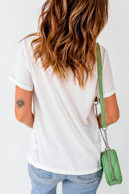 Letter Graphic Round Neck Short Sleeve T-Shirt-Angel Casuals