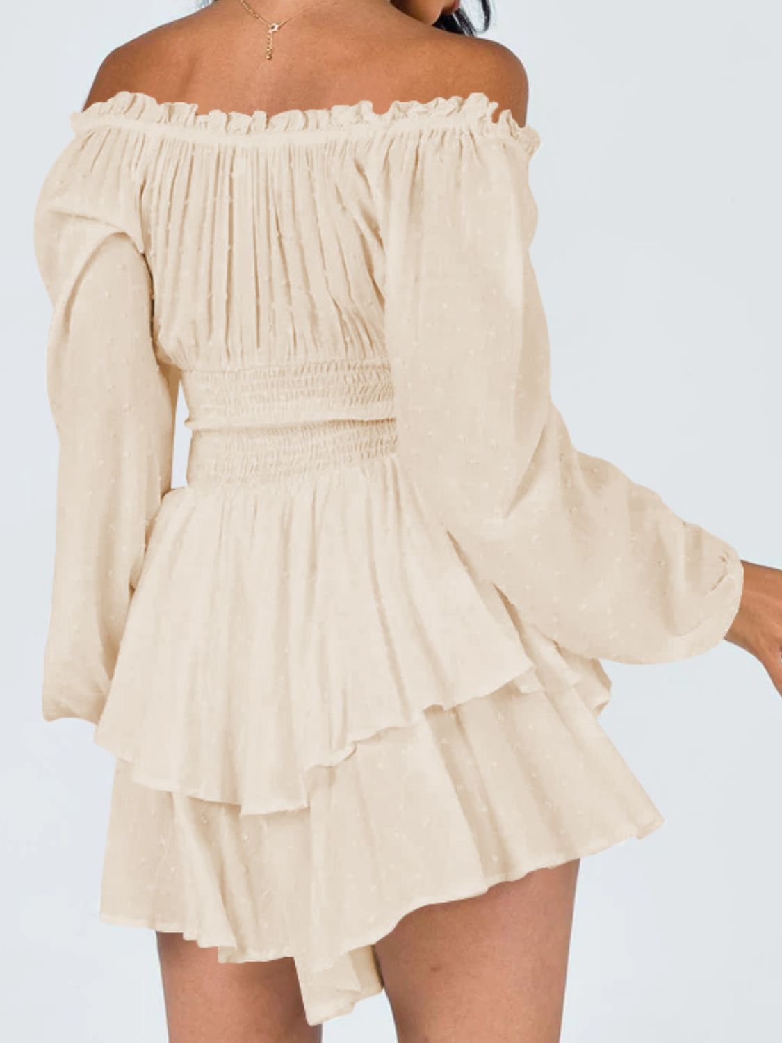 Off Shoulder Smocked Waist Romper-Angel Casuals