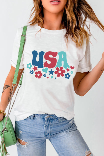 USA Round Neck Short Sleeve T-Shirt-Angel Casuals