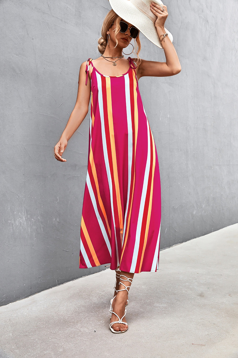 Striped Scoop Neck Cami Dress-Angel Casuals