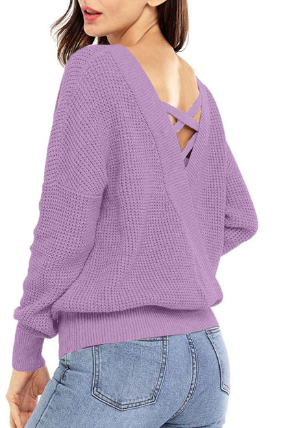 Crisscross Back Boat Neck Sweater-Angel Casuals