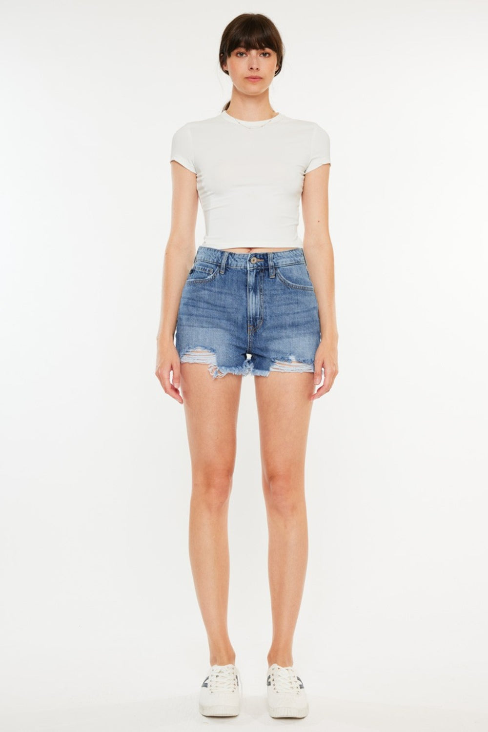 Kancan Distressed Raw Hem High Waist Denim Shorts-Angel Casuals