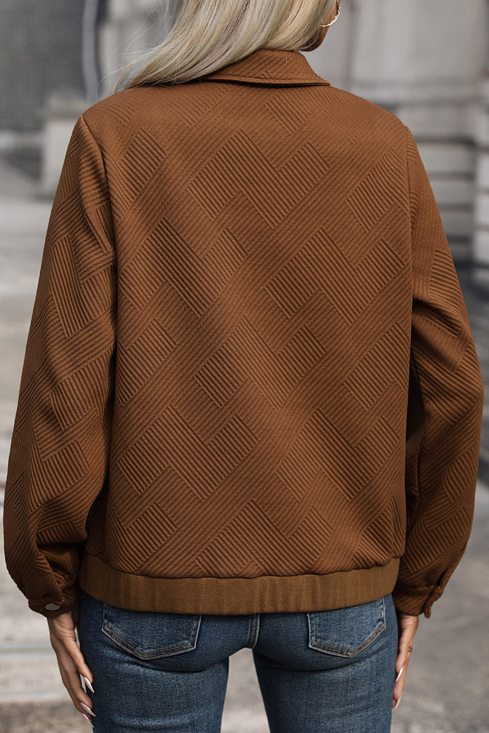 Perfee Textured Zip Up Collared Neck Jacket-Angel Casuals