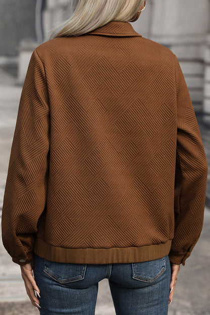 Perfee Textured Zip Up Collared Neck Jacket-Angel Casuals