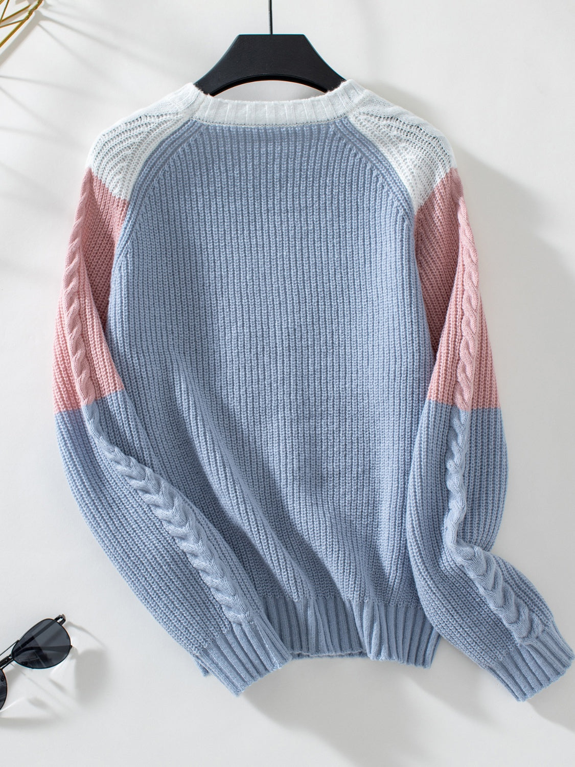 Color Block Round Neck Long Sleeve Sweater-Angel Casuals