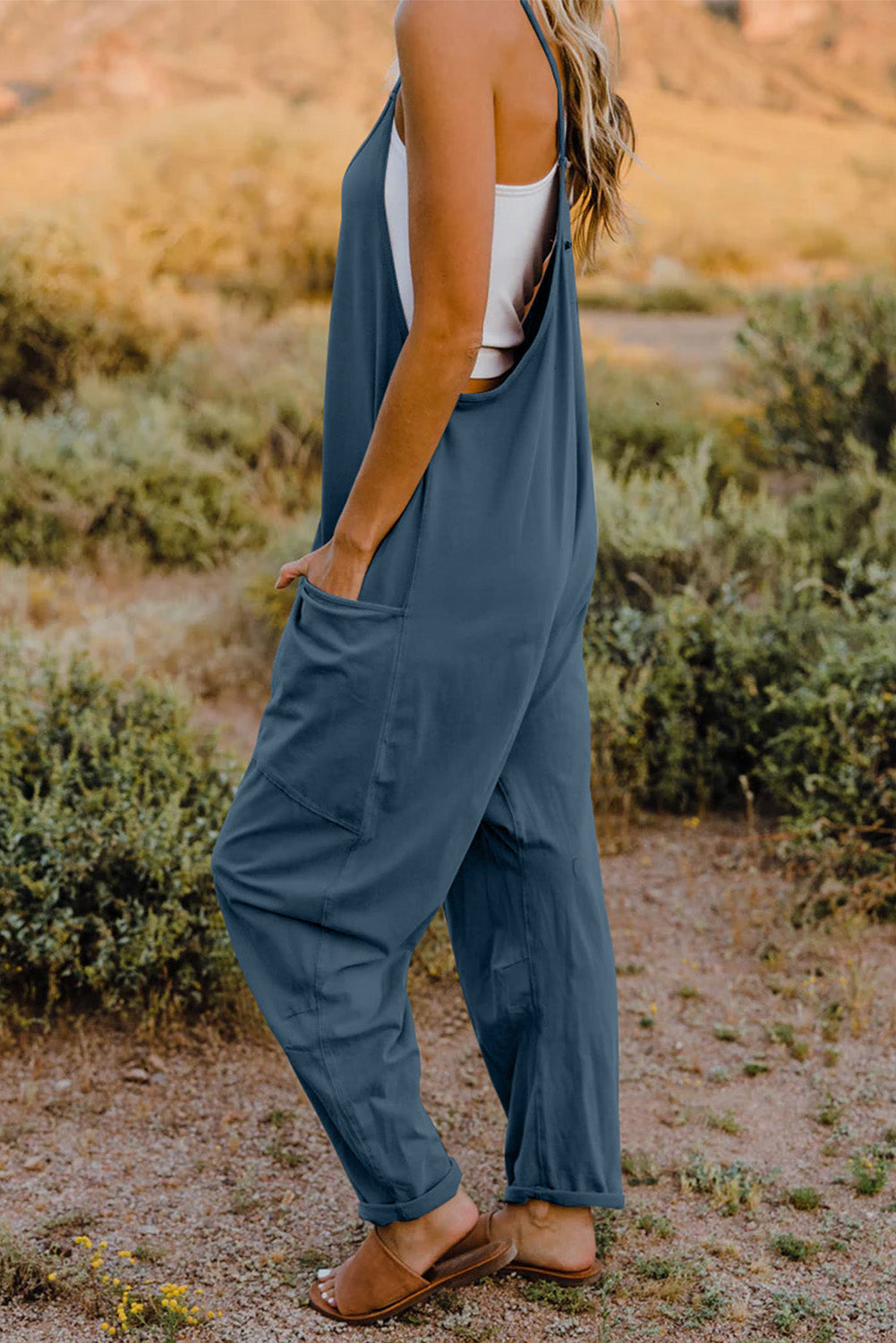 Double Take Full Size V-Neck Sleeveless Jumpsuit with Pockets-Angel Casuals